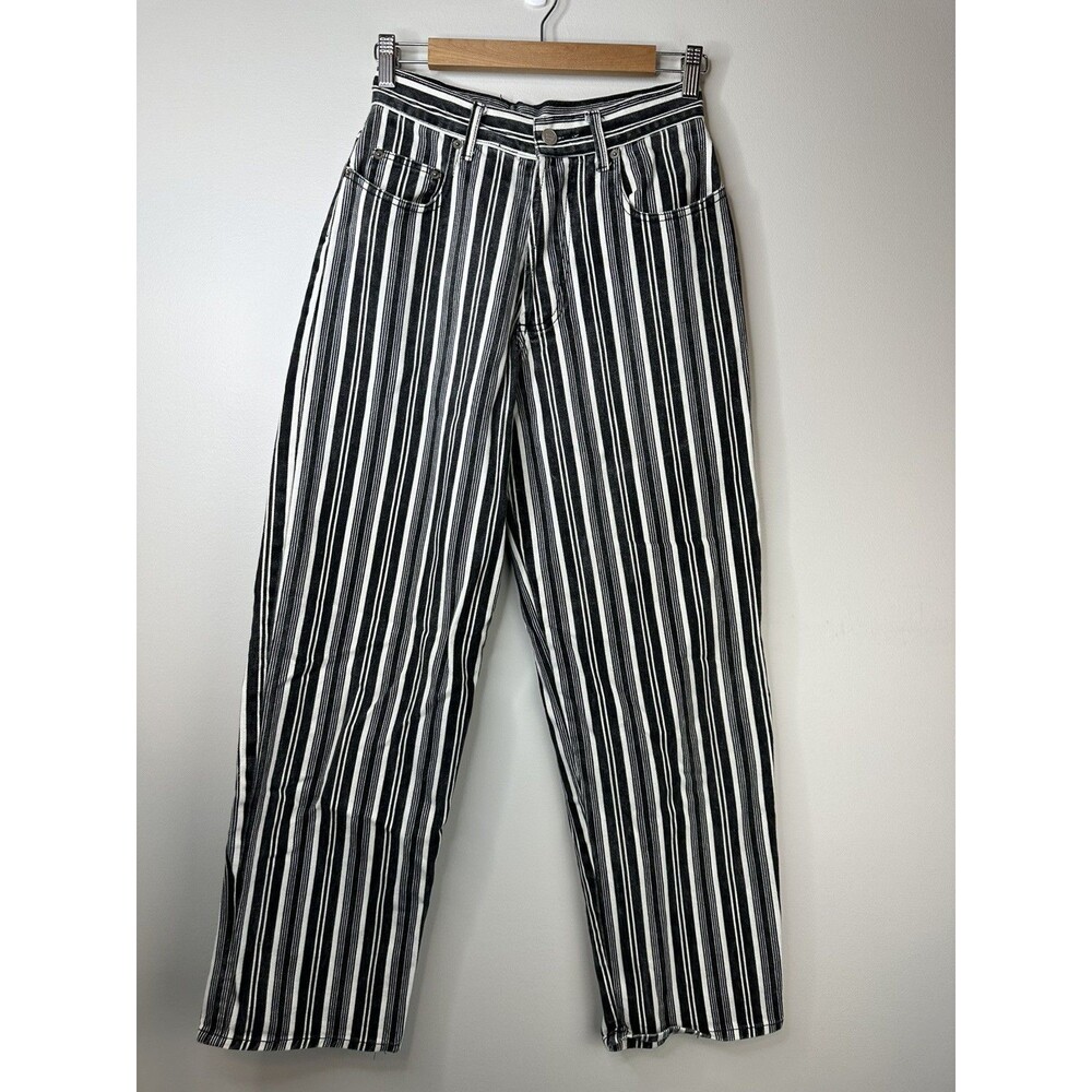 Vintage Nada Nuff Jeans Women Size 5 Striped Button Fly High Rise 90's Y2K Retro